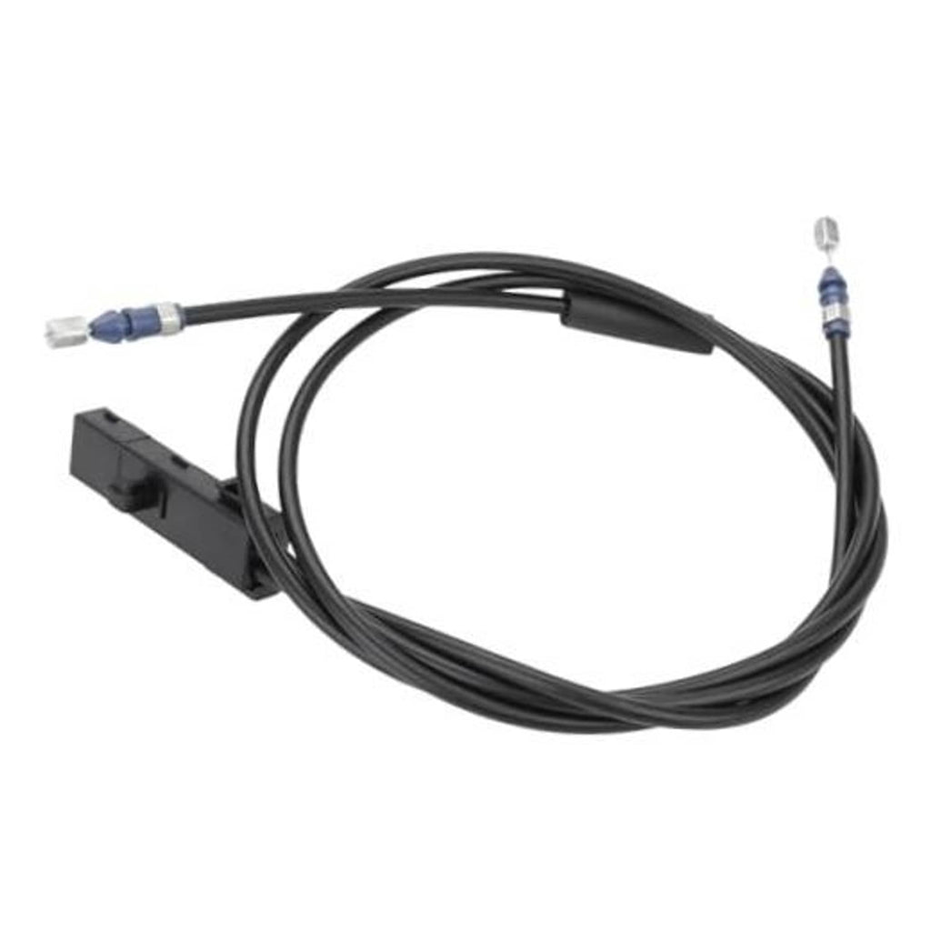 Hood release cable replacement: black cable with rectangular plug and blue couplers.