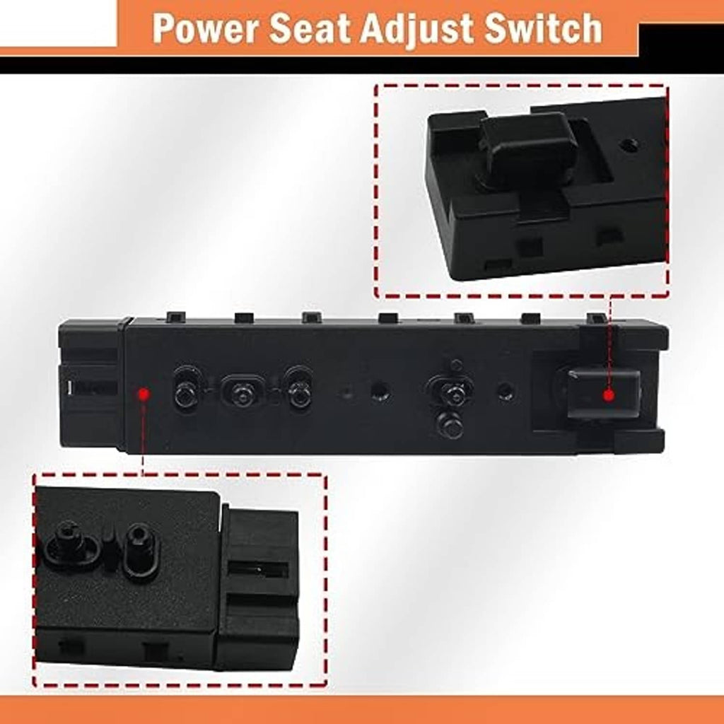 Black power seat adjust switch close-up of control area and connection blocks