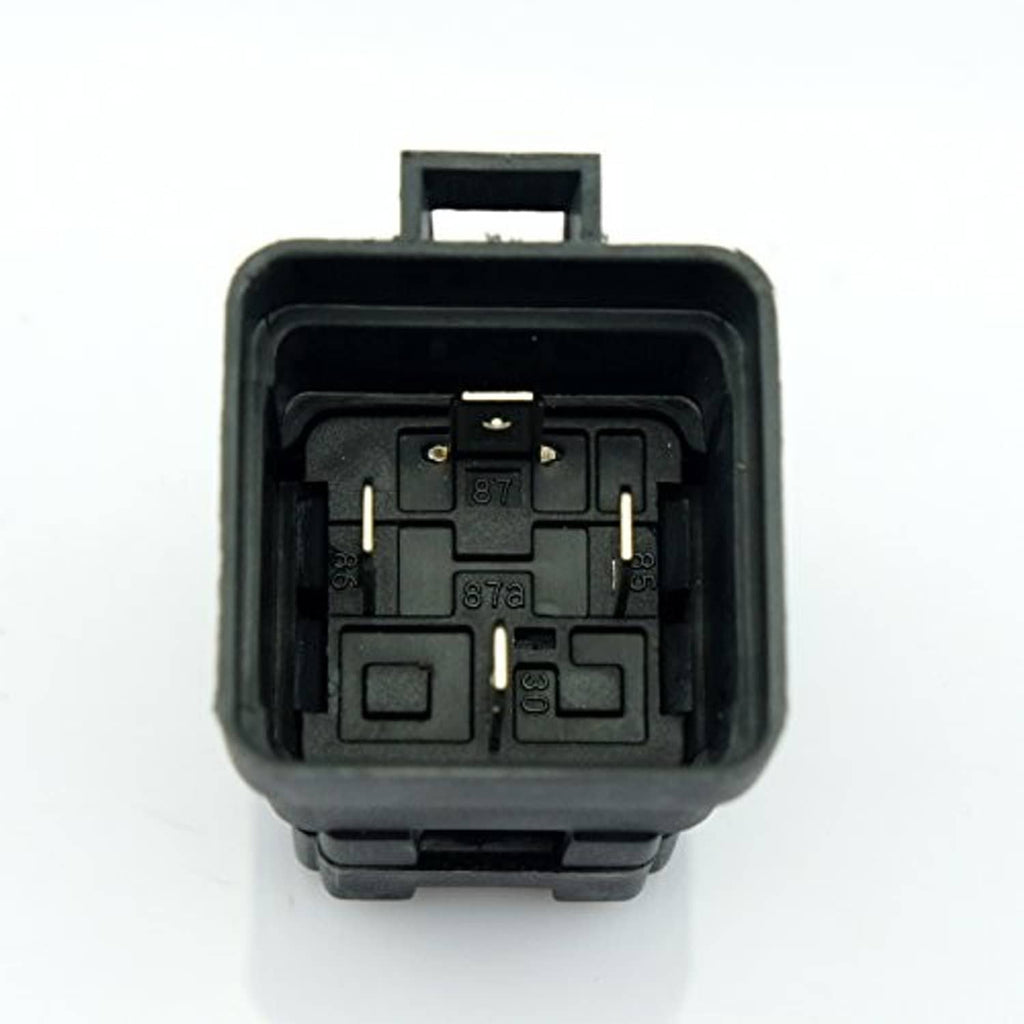4-pin waterproof car relay with open housing showing internal contact terminals