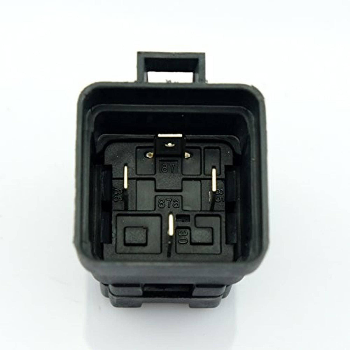 4-pin waterproof car relay with open housing showing internal contact terminals