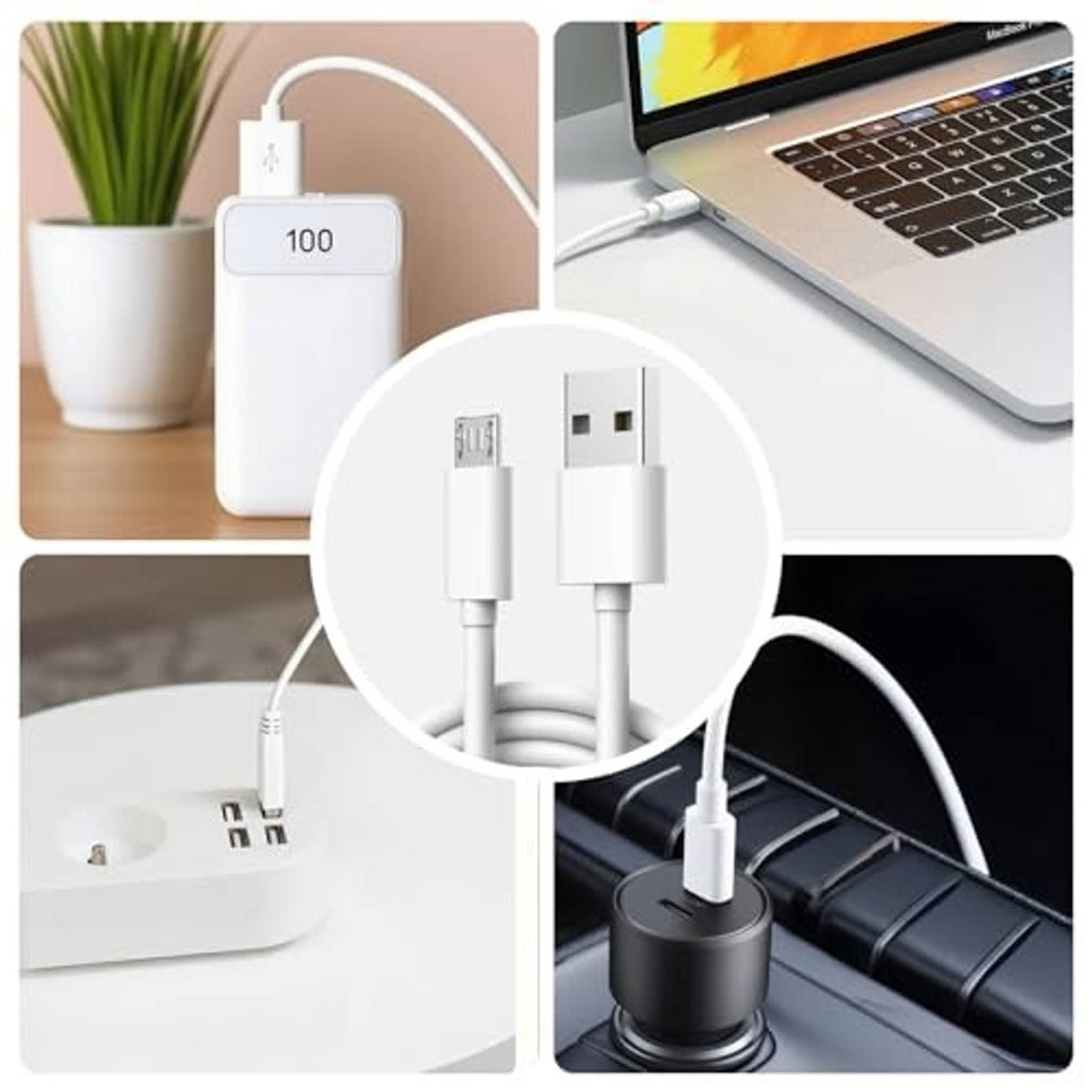 White USB-C charging cable with USB-A to USB-C connectors
