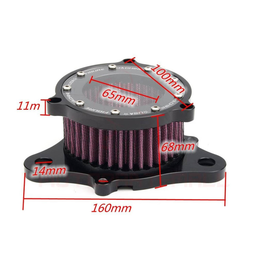 Air cleaner intake filter kit size diagram with measurements on black housing and filter