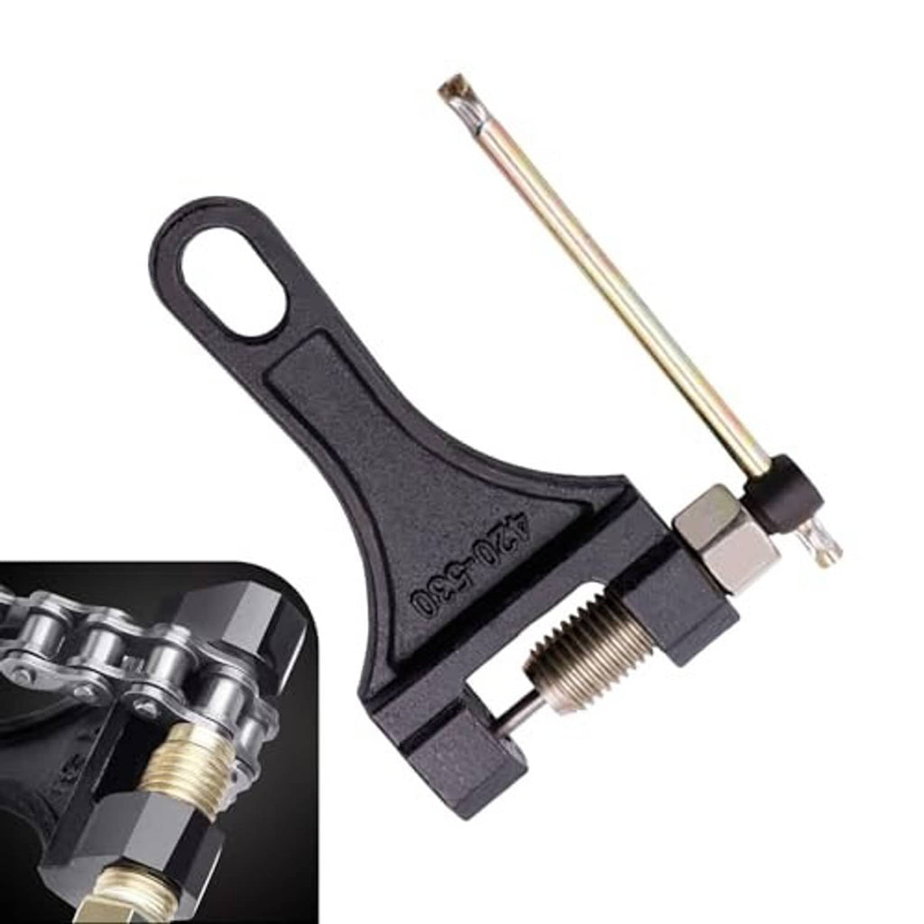 Metal chain breaker tool with black frame, long shaft, and single press screw