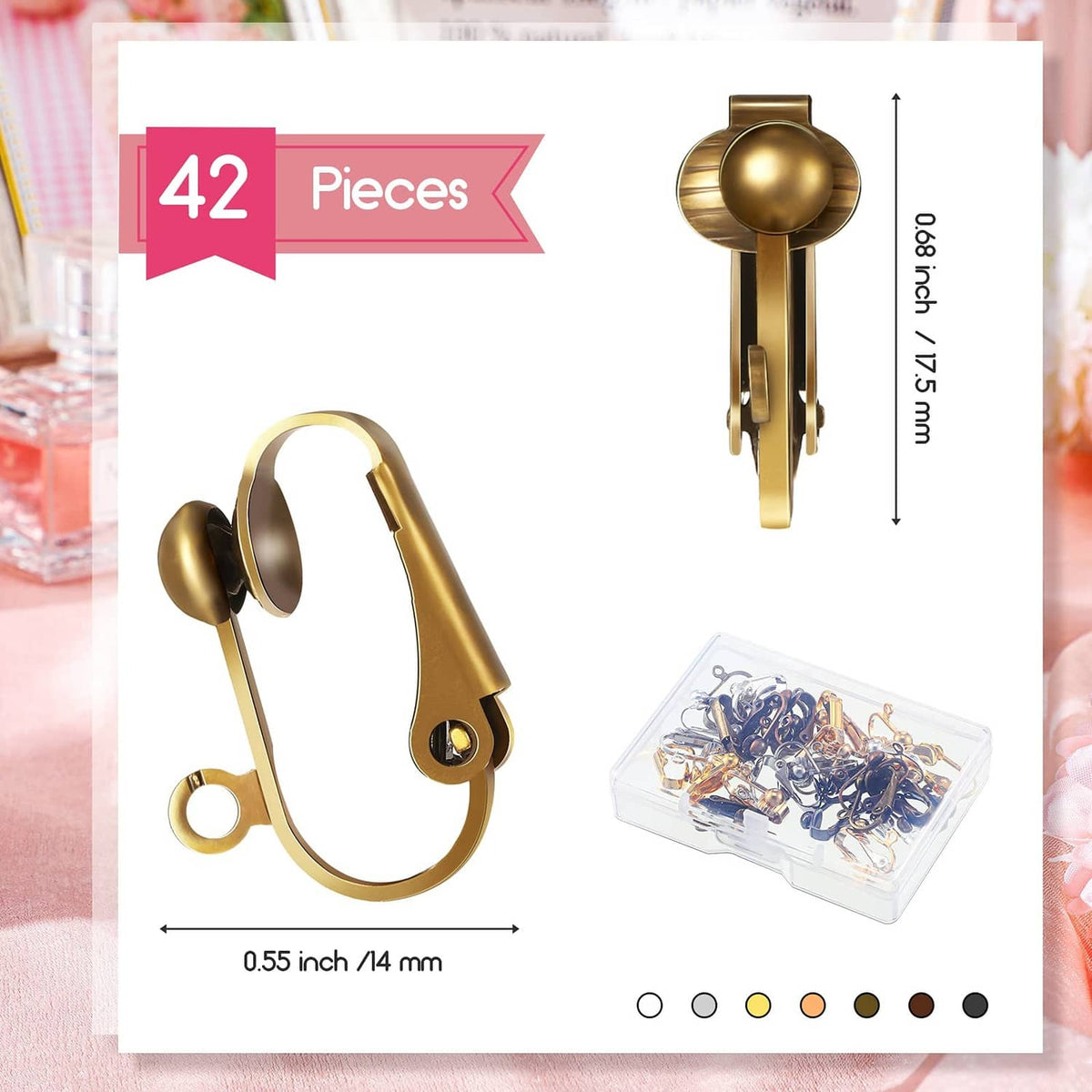 Gold-tone clip-on earrings set, 42 pieces with round hoop and clasp design