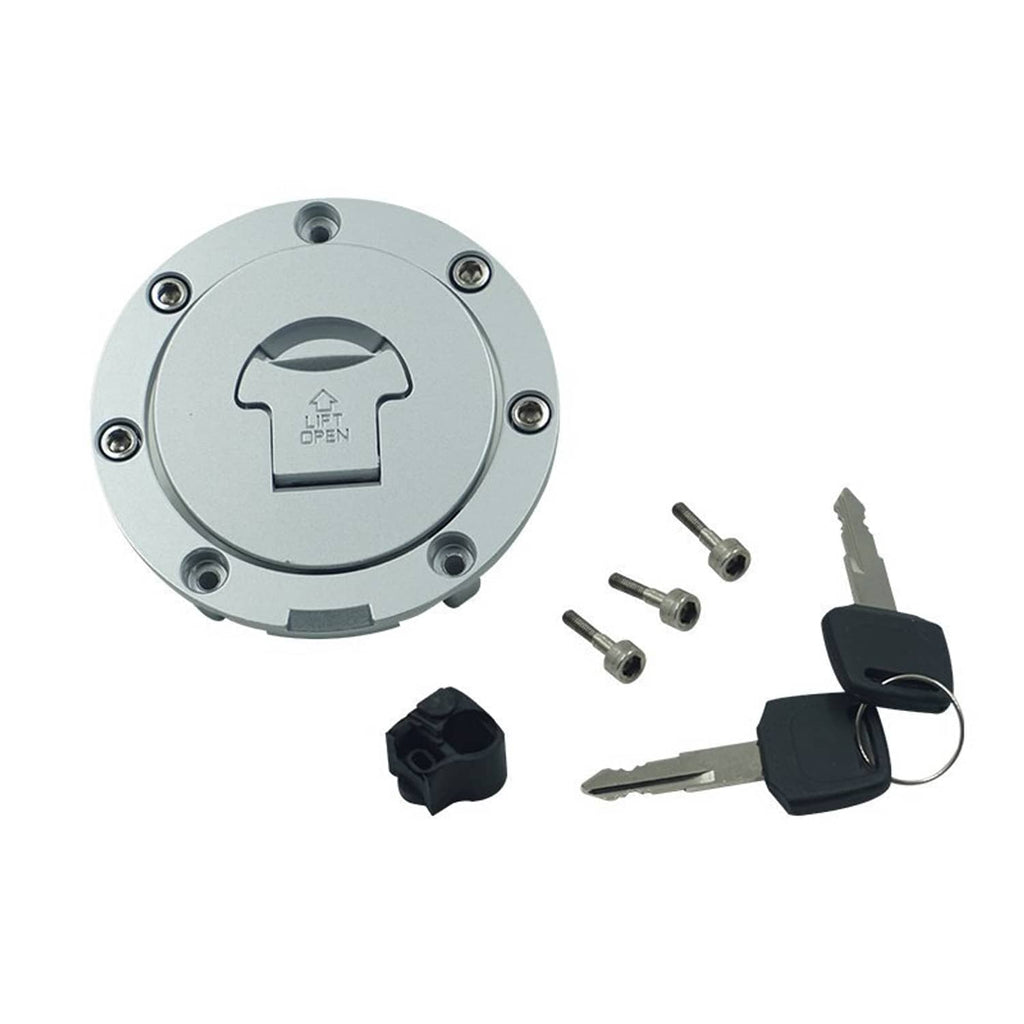 Motorcycle fuel tank cap set with 2 keys, screws, and mounting hardware
