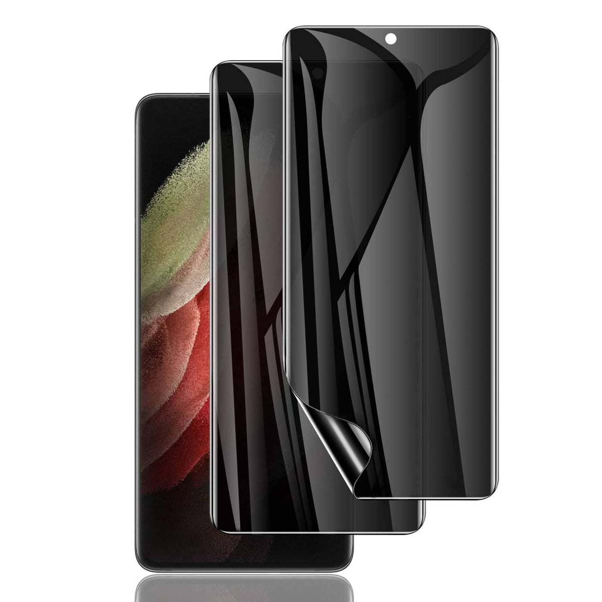 Galaxy S21 Ultra privacy screen protector set, two clear dark film sheets