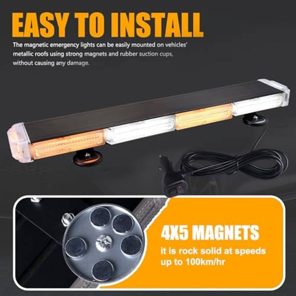 LED strobe light bar with clear lenses, 4 magnetic bases, and attached power cord.