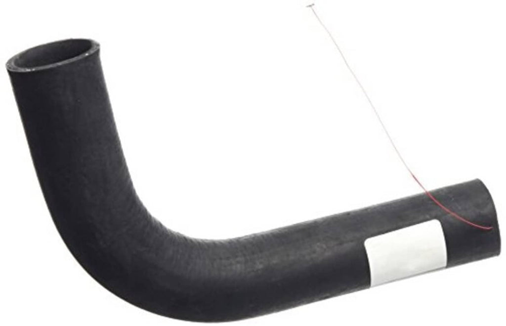 Curved radiator hose, black rubber, open ends with white marking band near outlet
