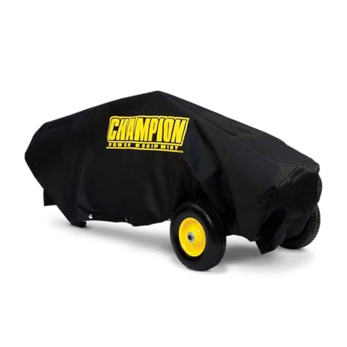 Champion log splitter storage cover, black with yellow Champion logo on top