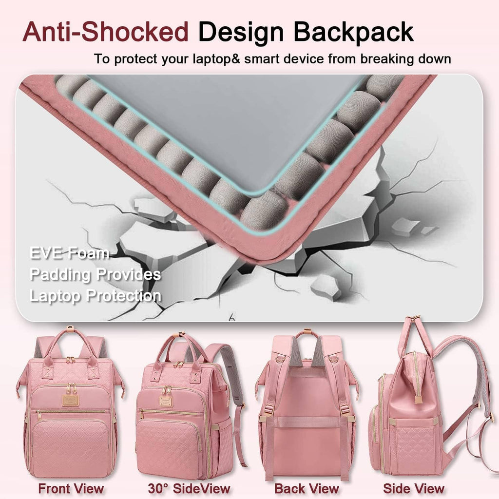 Pink anti-shock laptop compartment with cushioned foam padding inside