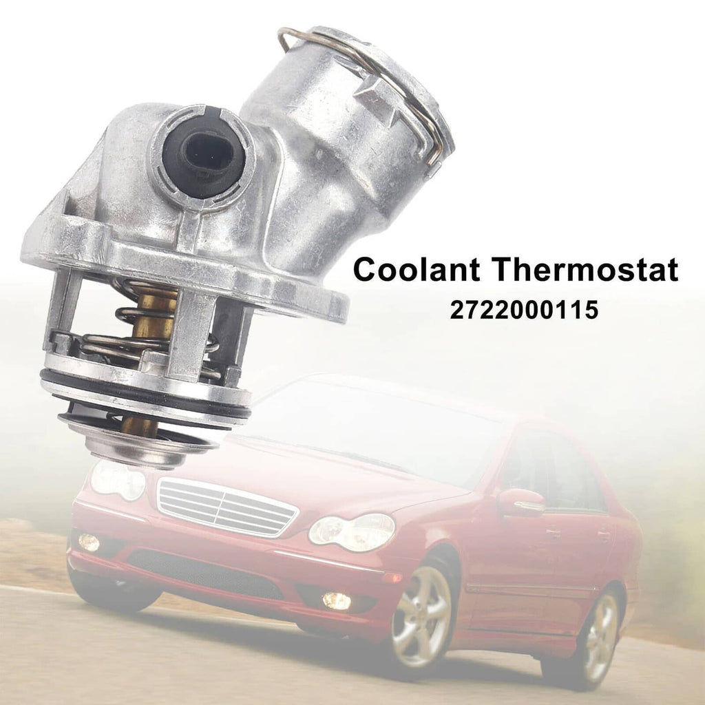 Engine coolant thermostat assembly with sensor, metal housing and coolant outlet port