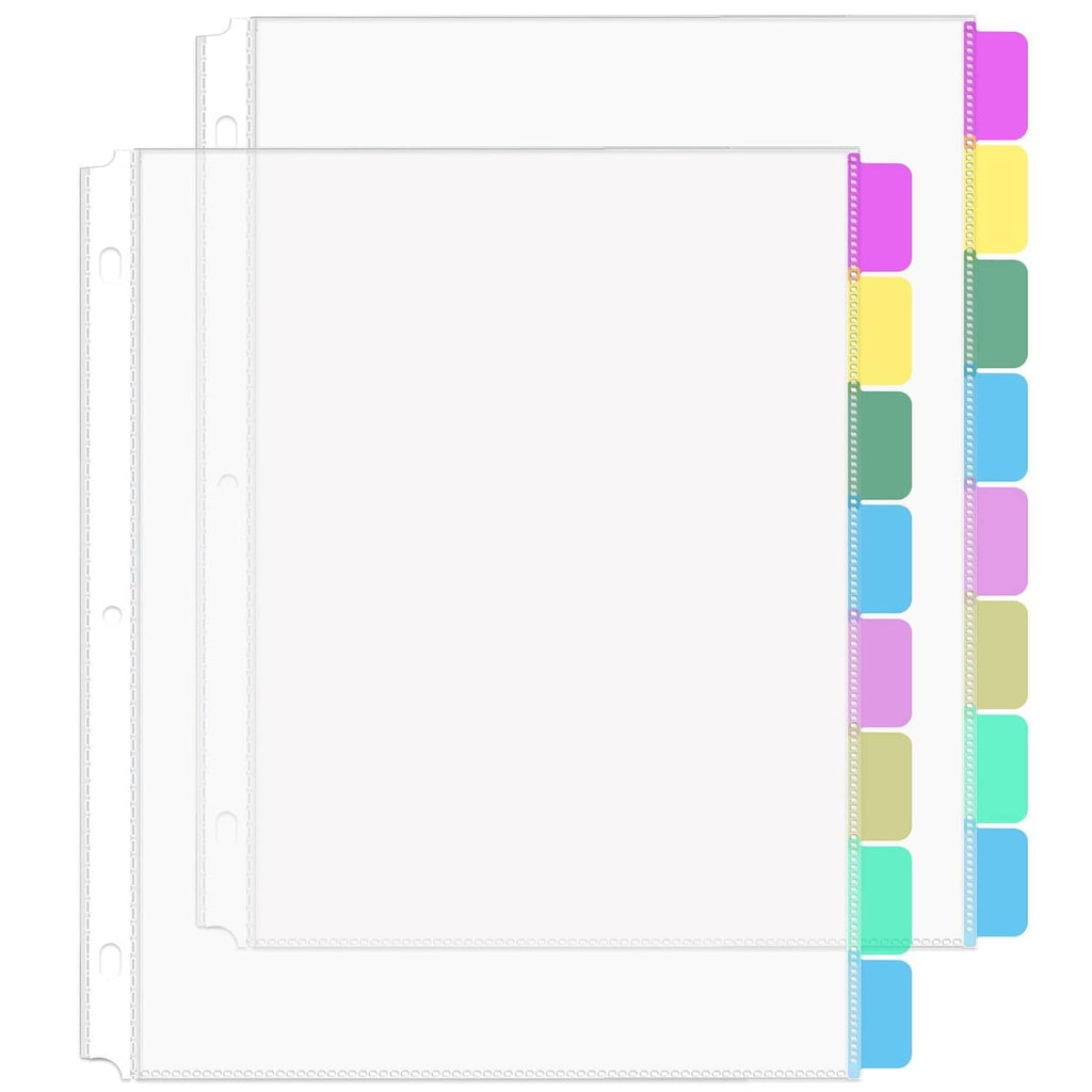 Set of clear binder sheet protectors with multicolor edge tabs