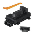 Black 8-way power seat switch adjust module with two ribbed levers and connector ports