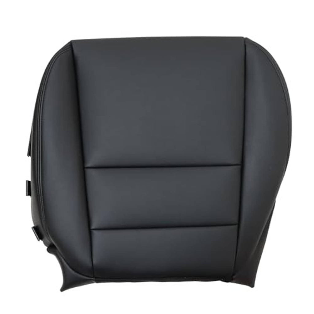 Black leather front seat bottom cover with padded panels and side attachment openings.