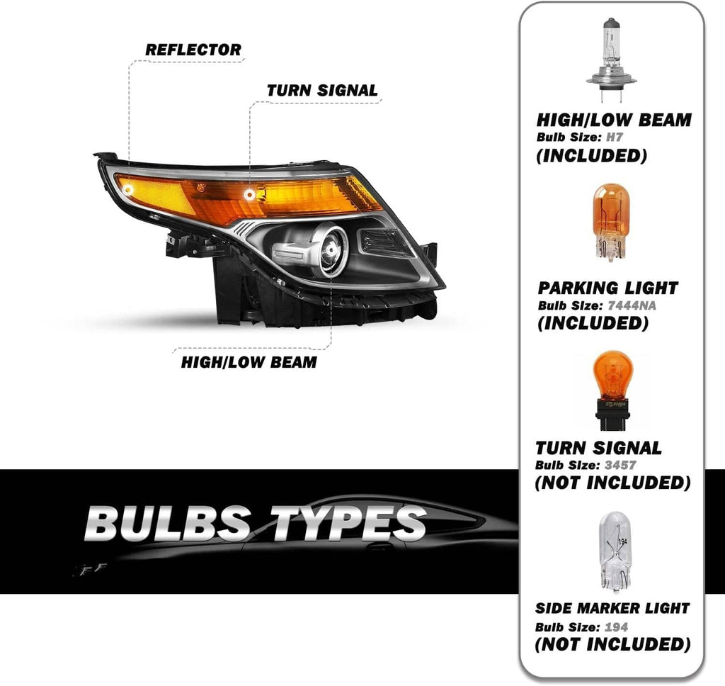 Passenger-side halogen headlight with amber reflector and turn-signal lens