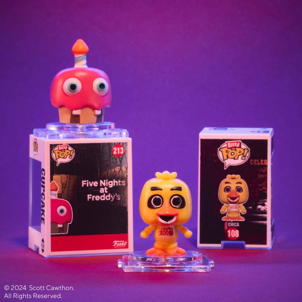 Two boxed Bitty Pop! figures with two loose heads/figures on clear stands