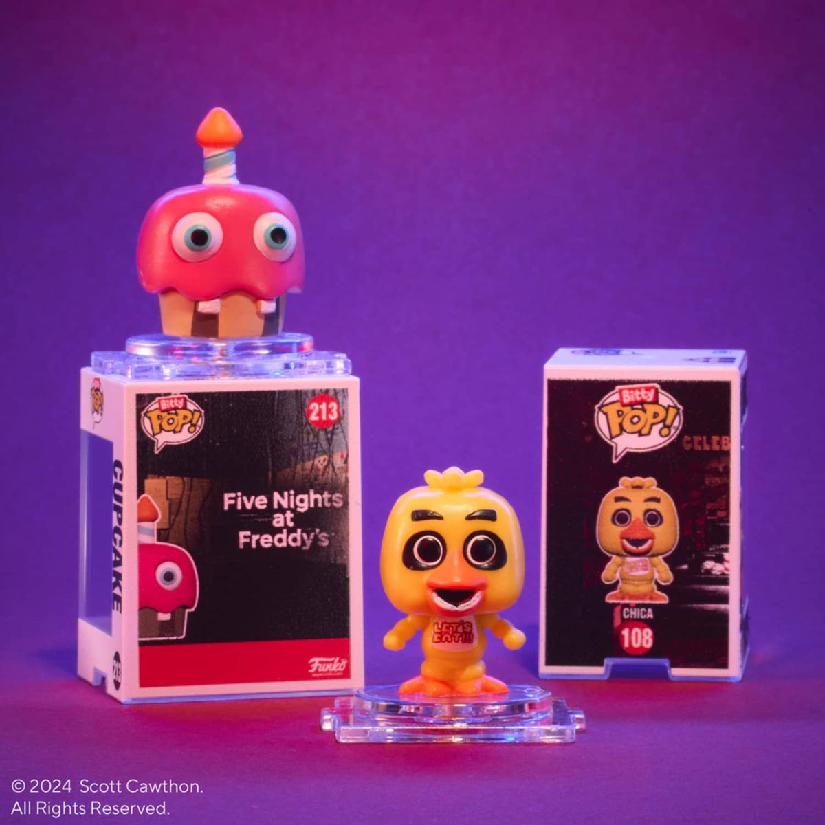 Two boxed Bitty Pop! figures with two loose heads/figures on clear stands