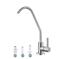 Brushed nickel water filter faucet with tall gooseneck spout and side control
