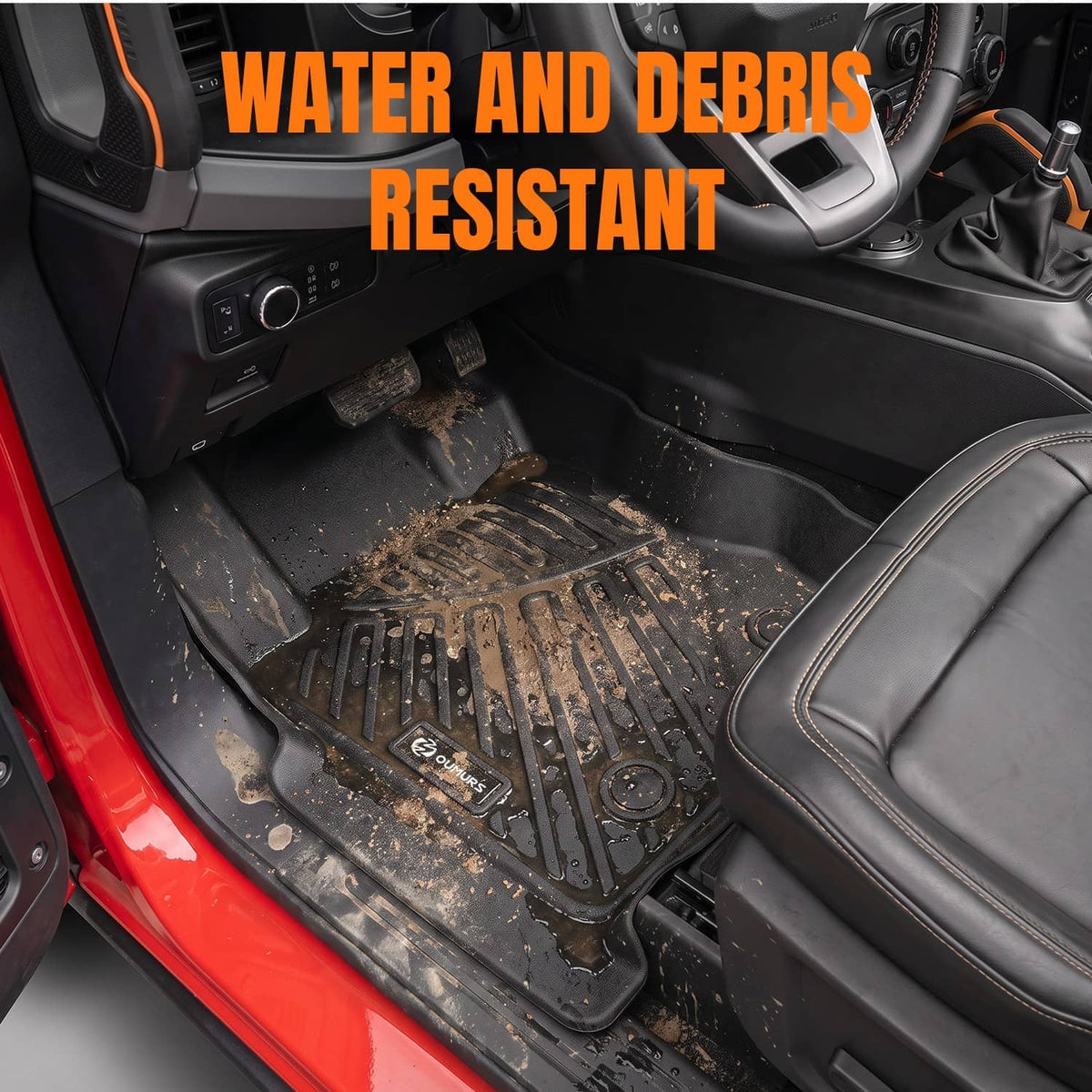 Black rubber-style cargo floor liner with raised ridges for debris protection