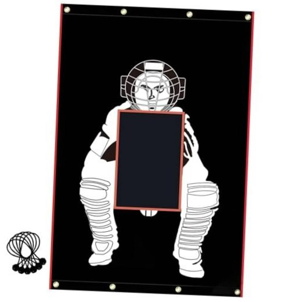 Strike zone batting target panel, black PVC with red frame and hitter graphic