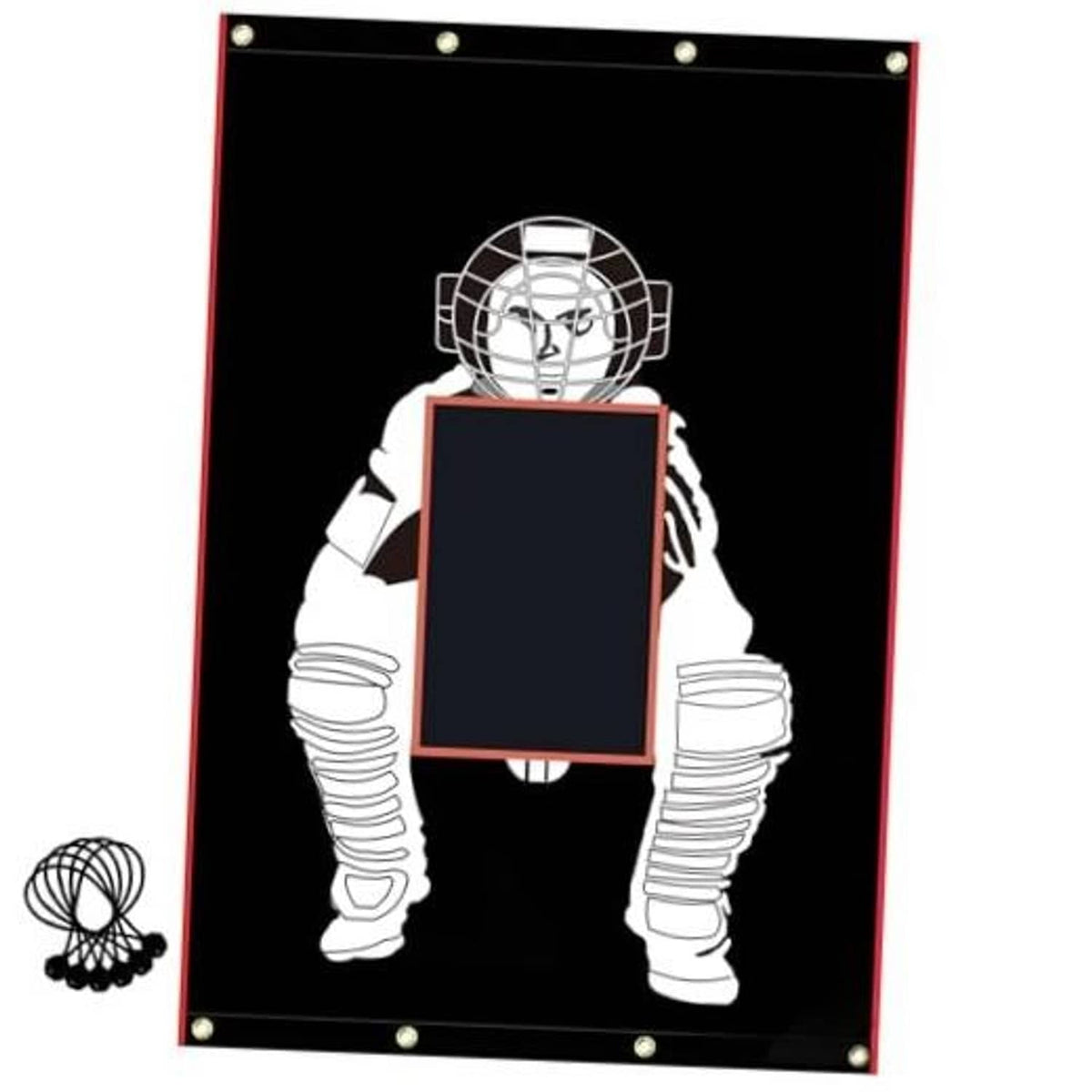 Strike zone batting target panel, black PVC with red frame and hitter graphic