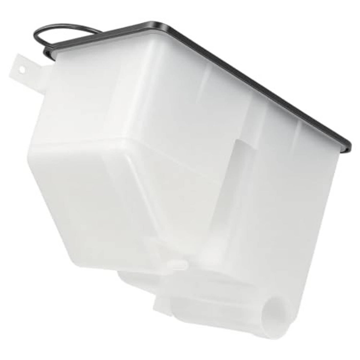 White coolant and washer fluid reservoir tank with black top rim and pull handle