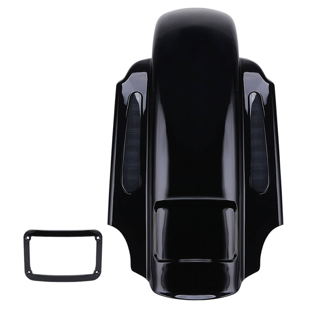 Black rear fender with two vertical LED pods and central light lens