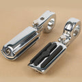 Chrome motorcycle crash bar footpegs with black rubber tread inserts and mounting hardware
