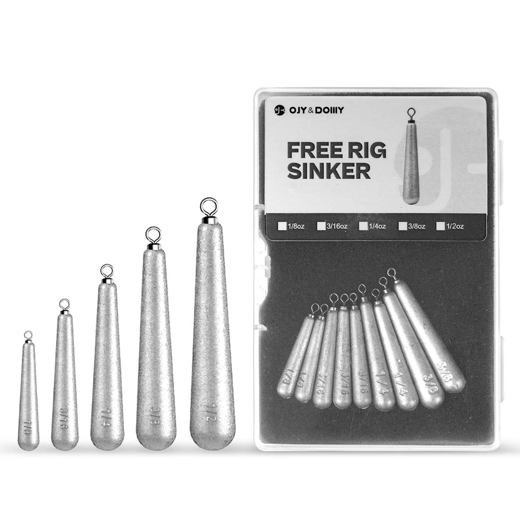 Fishing drop shot sinker weight set in clear storage box, mixed sizes