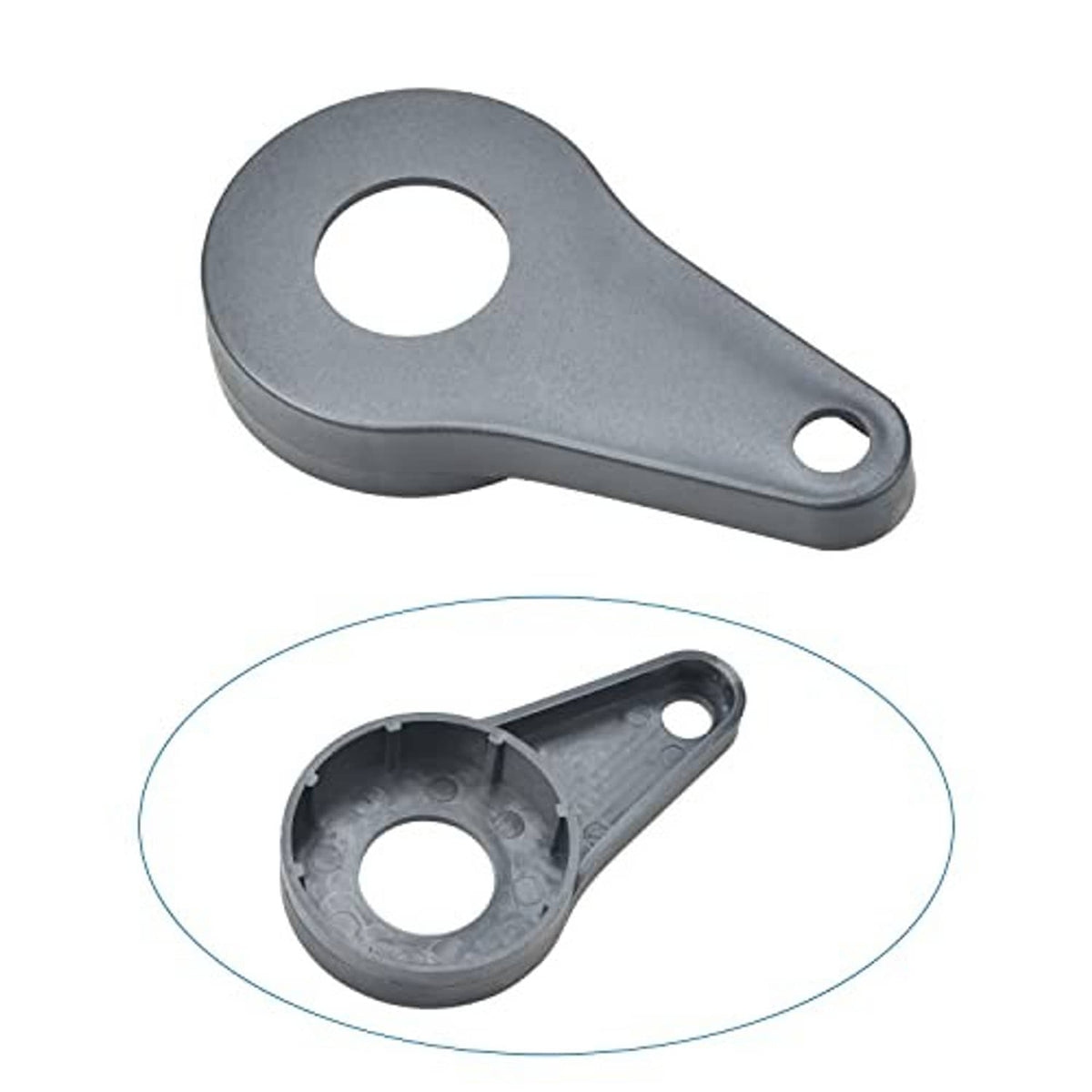 Metal adapter handle, gray with central hole and side mounting hole