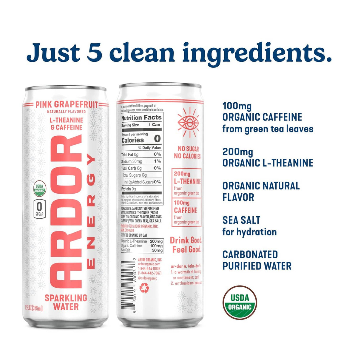Sparkling water energy drink can with nutrition facts and ingredient list