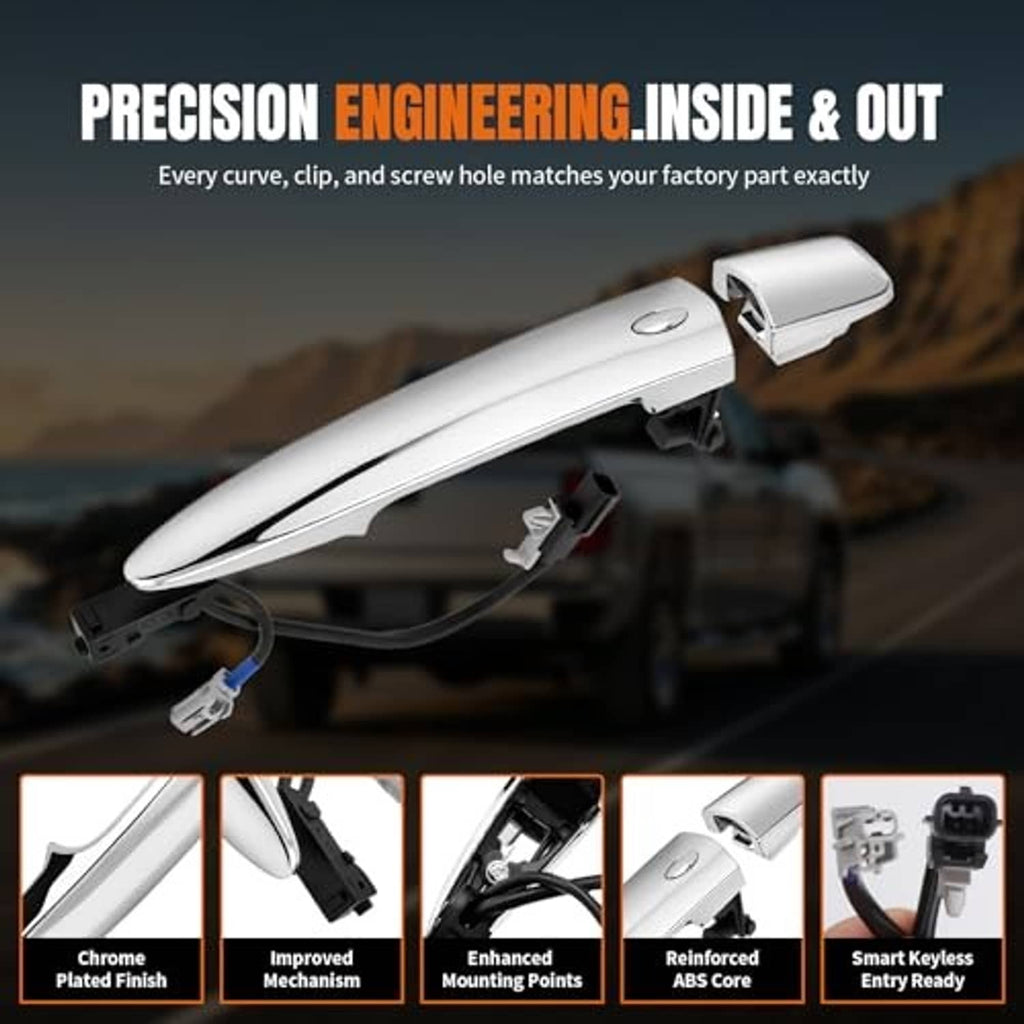 Chrome exterior door handle with ABS end cap and black mounting bracket