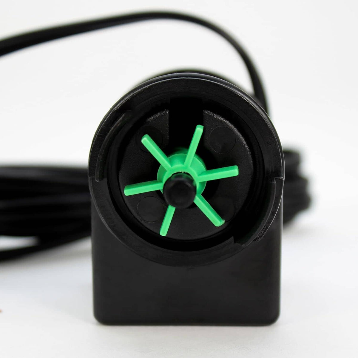 Aquarium filter impeller assembly with black housing and green cross-shaped rotor