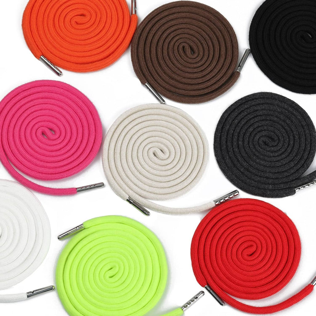 Set of coiled drawstring cords in multiple colors with metal aglet tips