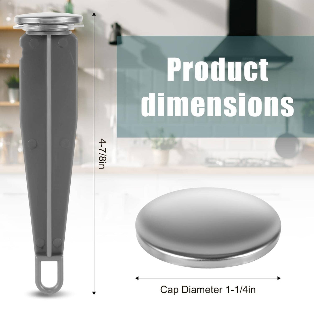 Grey pop-up sink drain stopper assembly with tall body and round cap