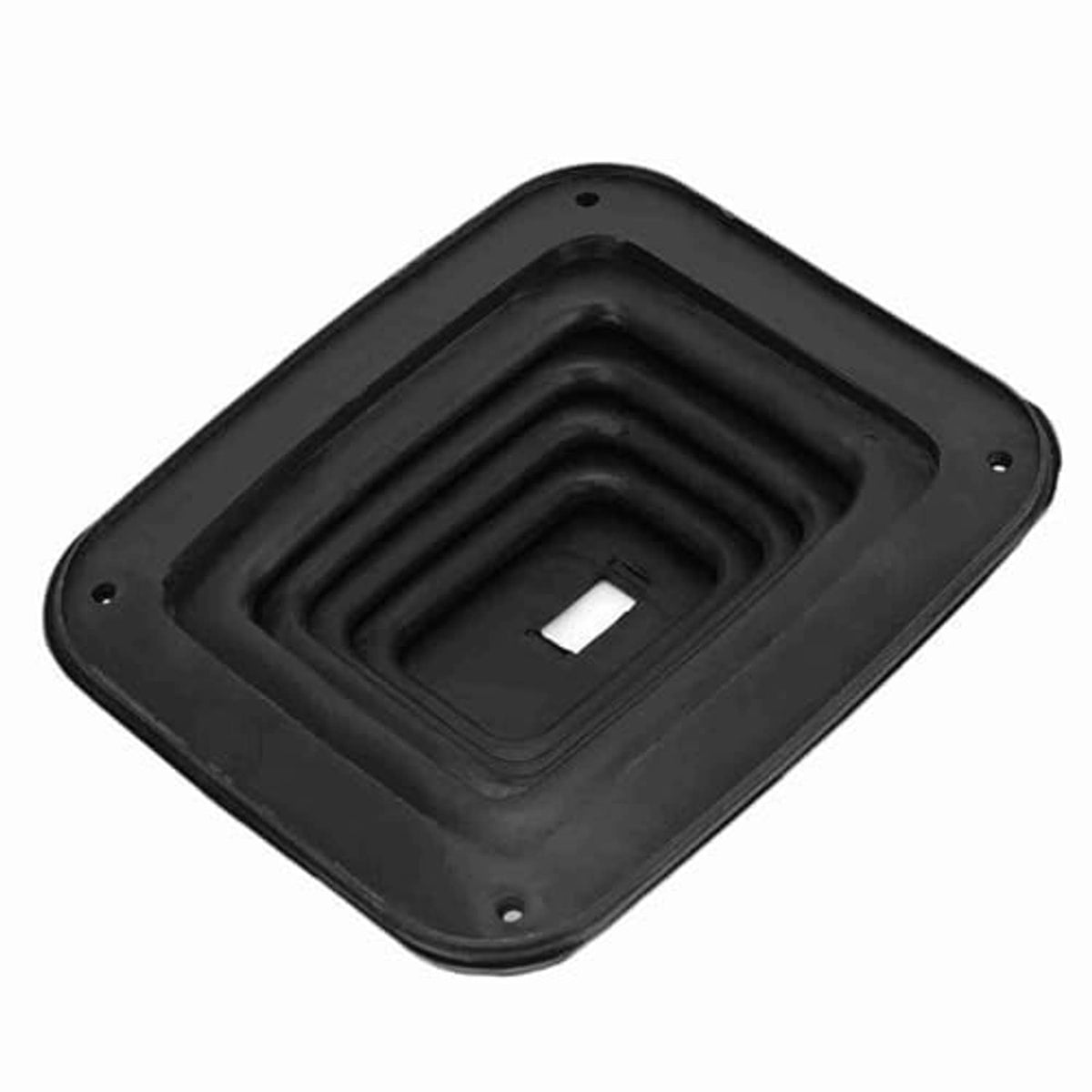 Black rubber shifter boot cover underside with mounting holes and center cutout
