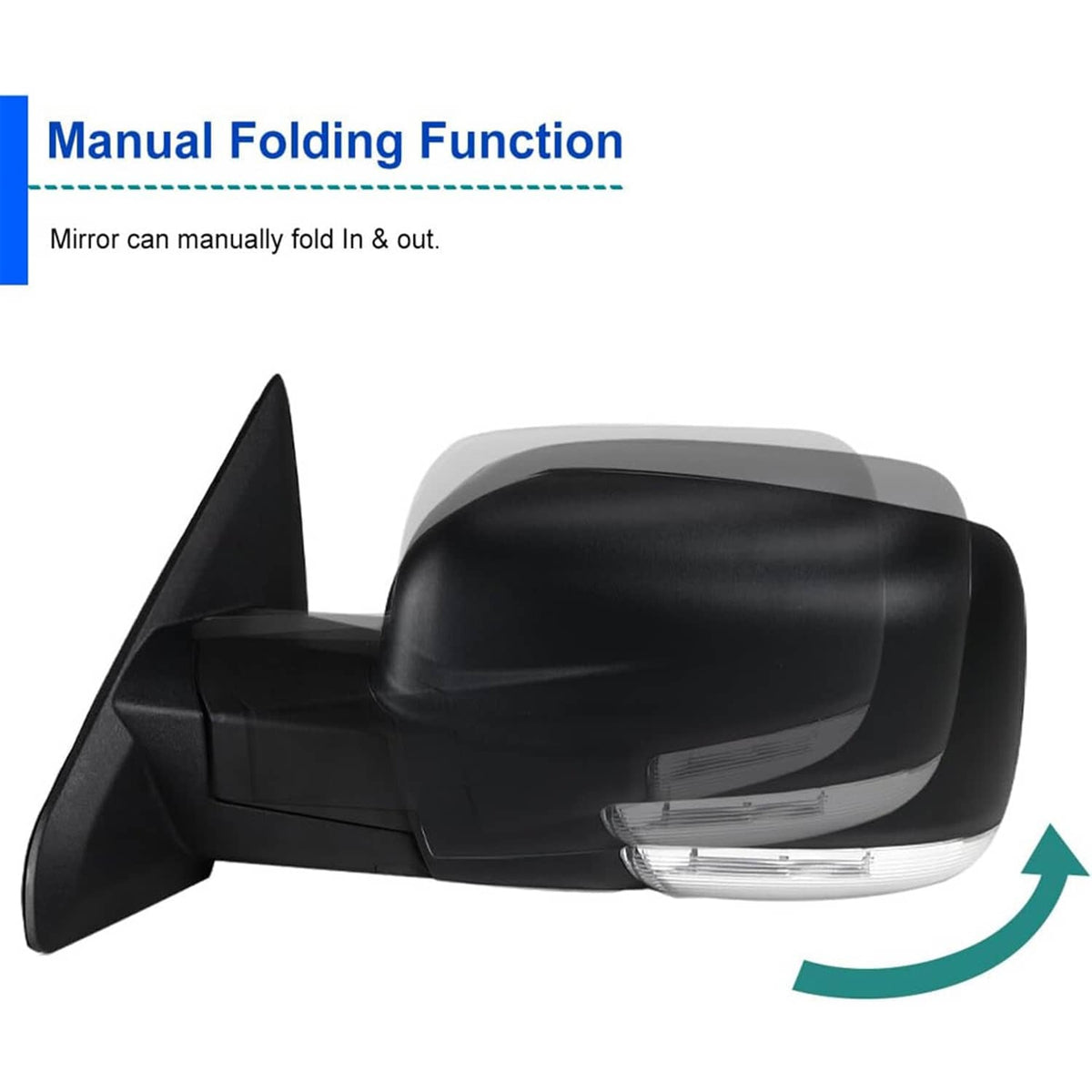Driver-side manual folding mirror with clear turn-signal lens