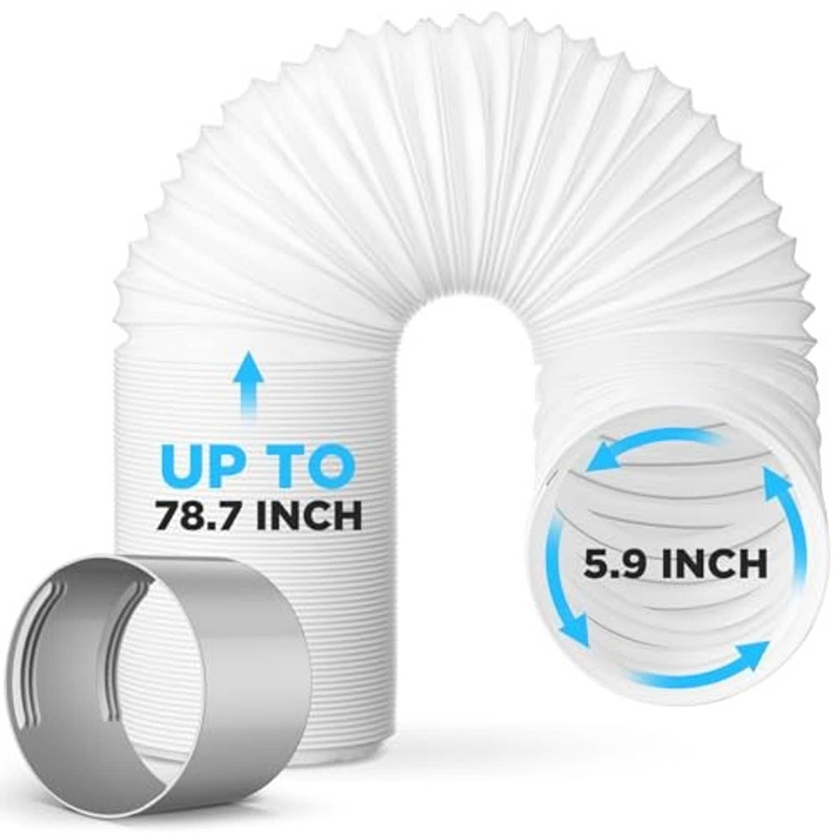 Portable air conditioner exhaust hose, white with gray coupler; 5.9 in end diameter