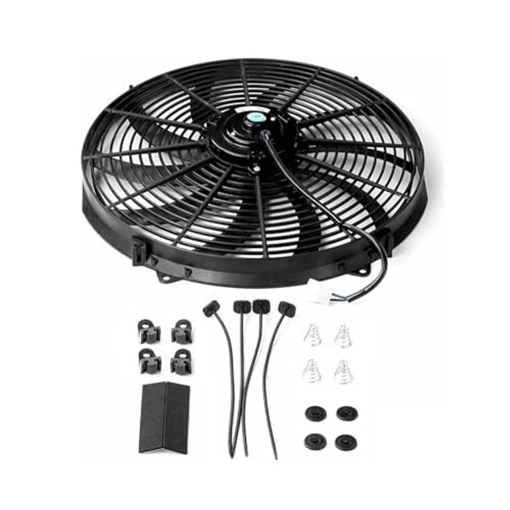 Electric radiator cooling fan kit with round 10-blade fan and included wiring parts