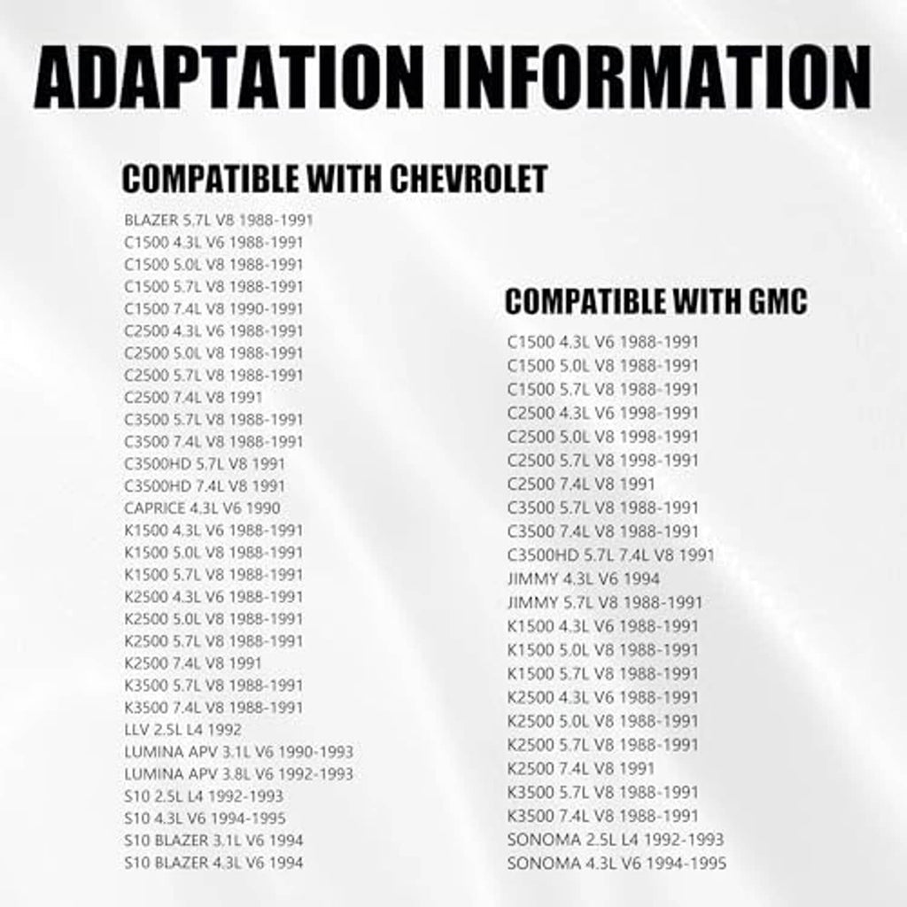 Vehicle compatibility list for throttle body fuel injector connector harness