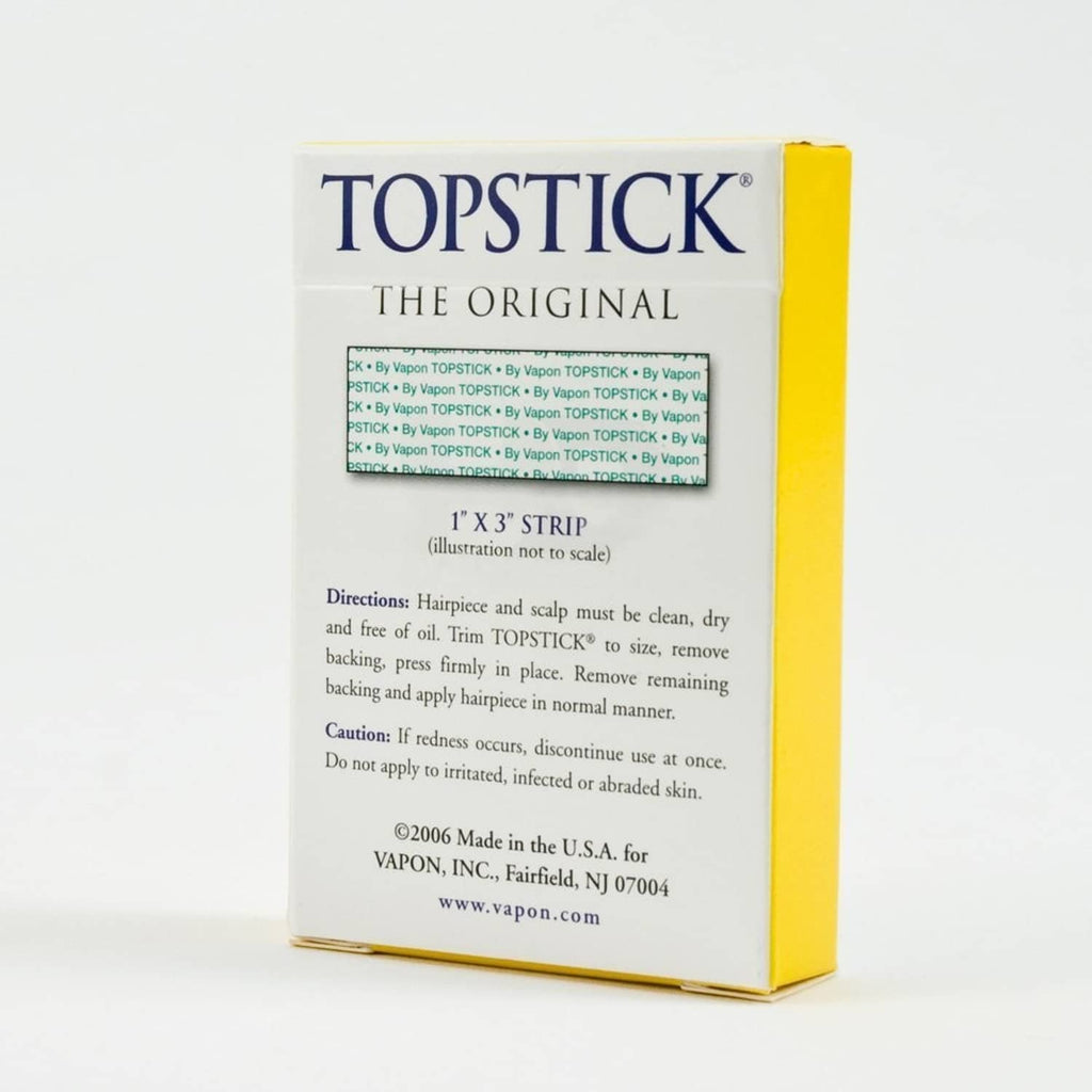 Topstick grooming tape box, 1" x 3" strip; directions and product details on back