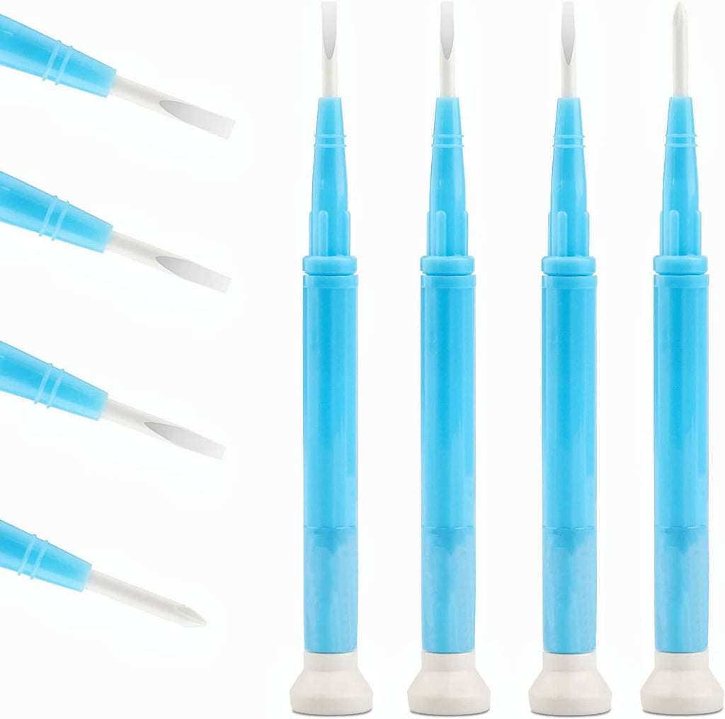 Four-piece slotted screwdriver set, blue plastic body with white working tips