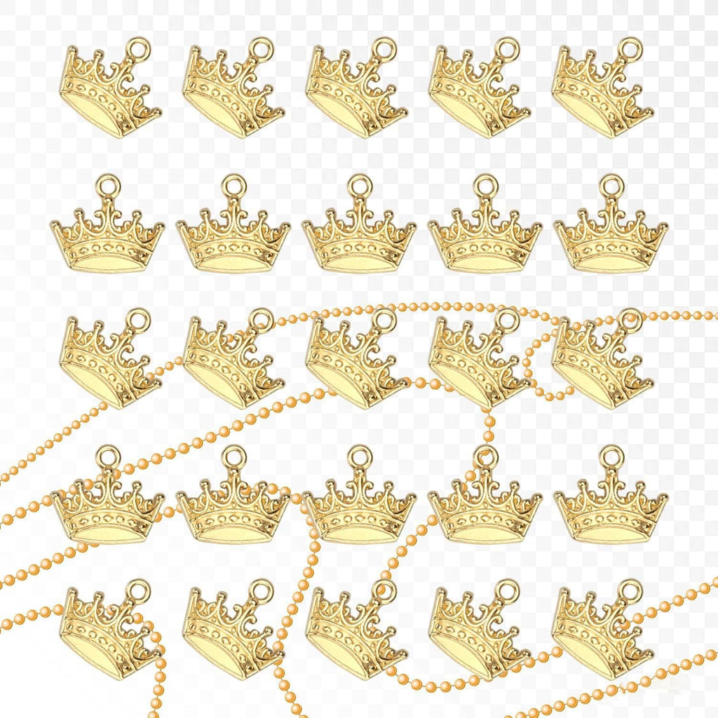 Gold crown charm pendants on beaded chain strand for jewelry making