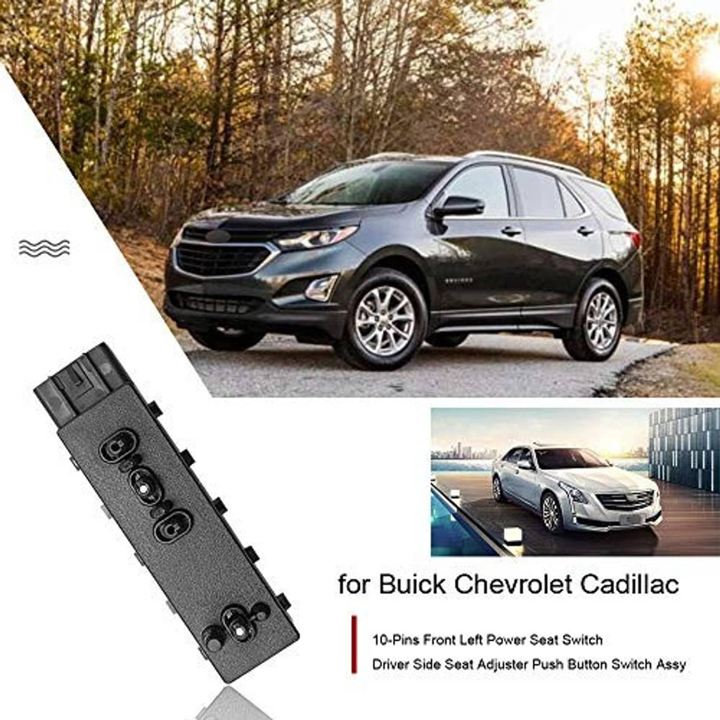 Power seat switch on vehicle-side layout, black driver control panel with buttons