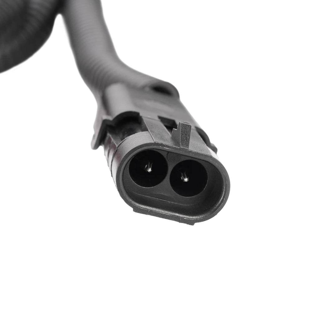 Two-pin electrical connector end on red/black wiring harness