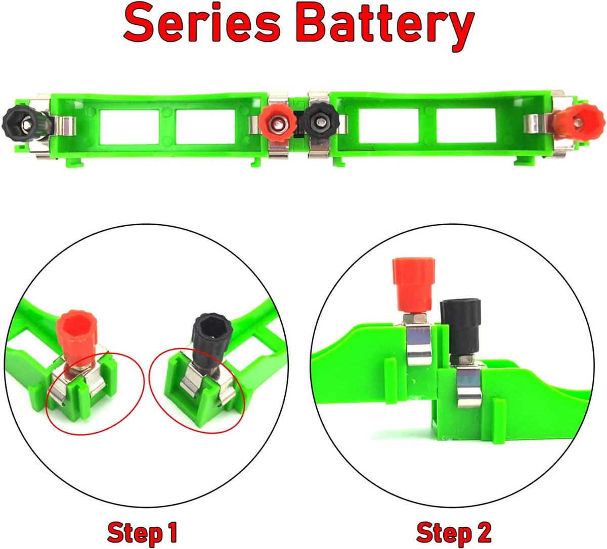 Series battery module diagram with Step 1 and Step 2 connector wiring