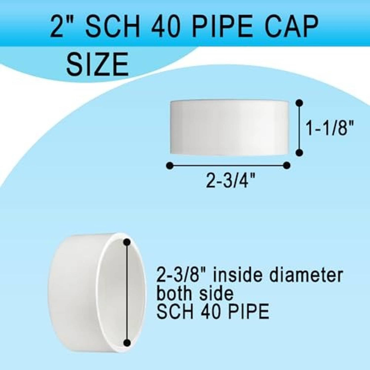 White 2 in PVC socket cap with smooth rounded end cover, side profile view