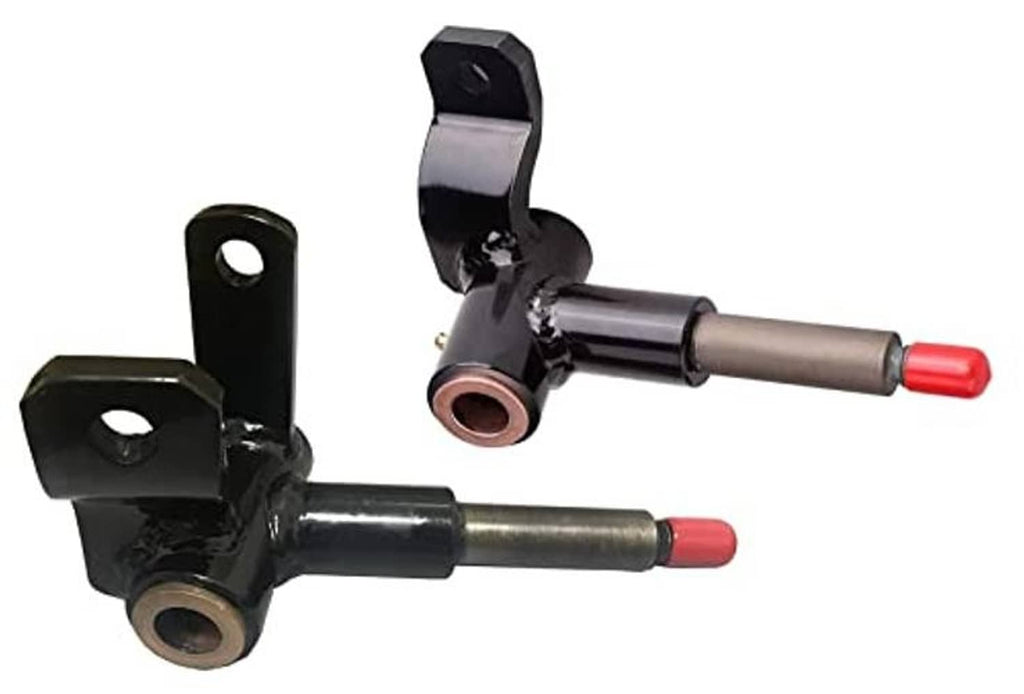 Golf cart front hand spindle set, black brackets with silver shafts and red end caps