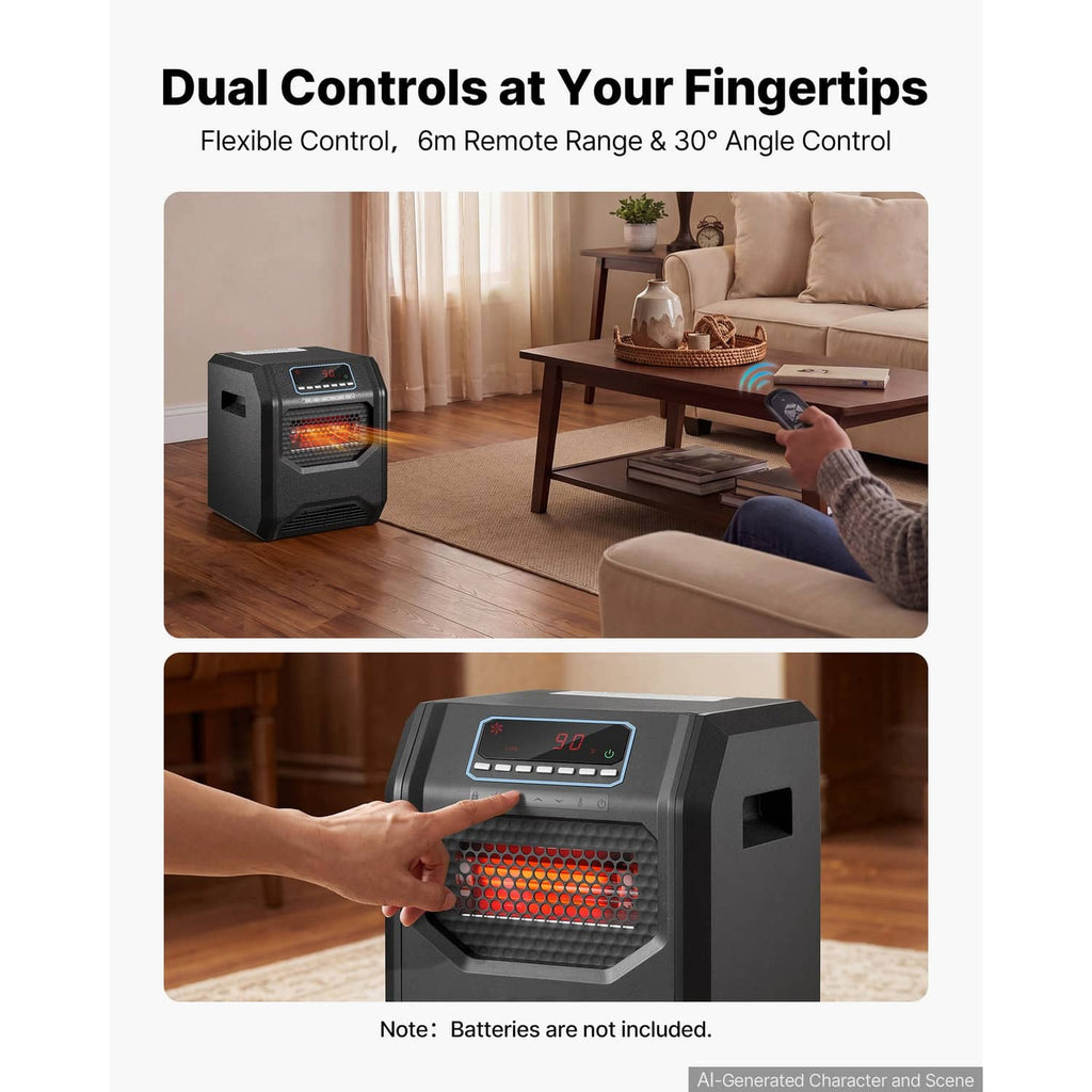 Black infrared heater with digital display and remote control for settings