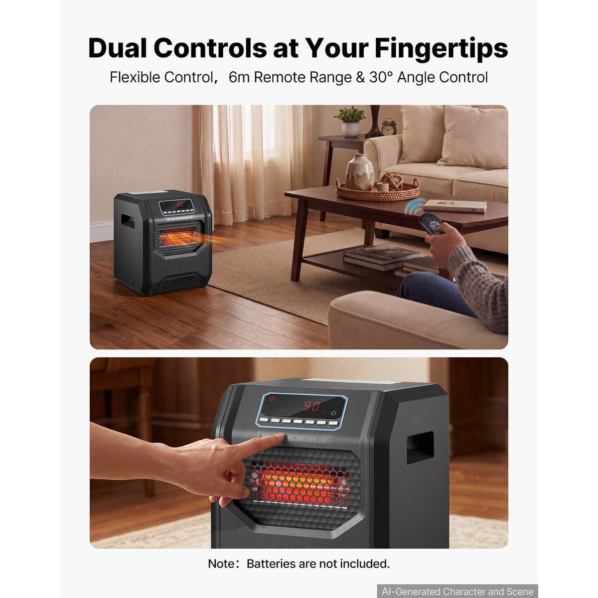 Black infrared heater with digital display and remote control for settings